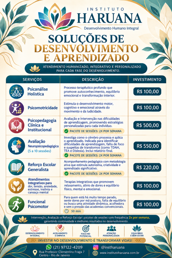 Infográfico Instituto Haruana_ Desenvolvimento Integral Psicomotricidade: Desenvolvimento Motor, Cognitivo e Emocional